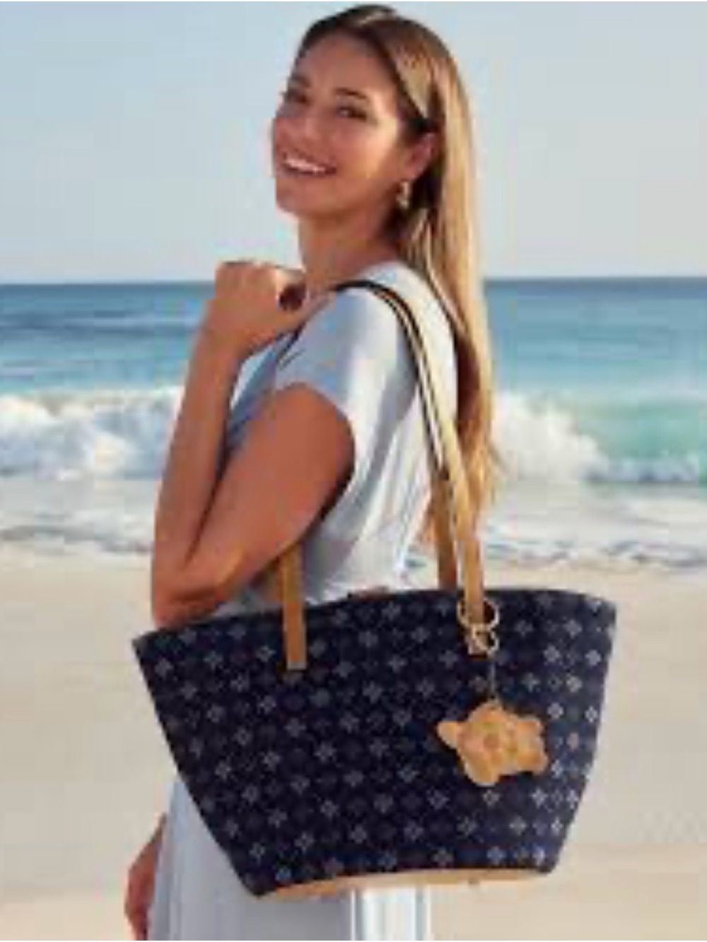 Patricia Nash Rare Denim Marconia Tote comes with Branded Turtle Keychain NWOT